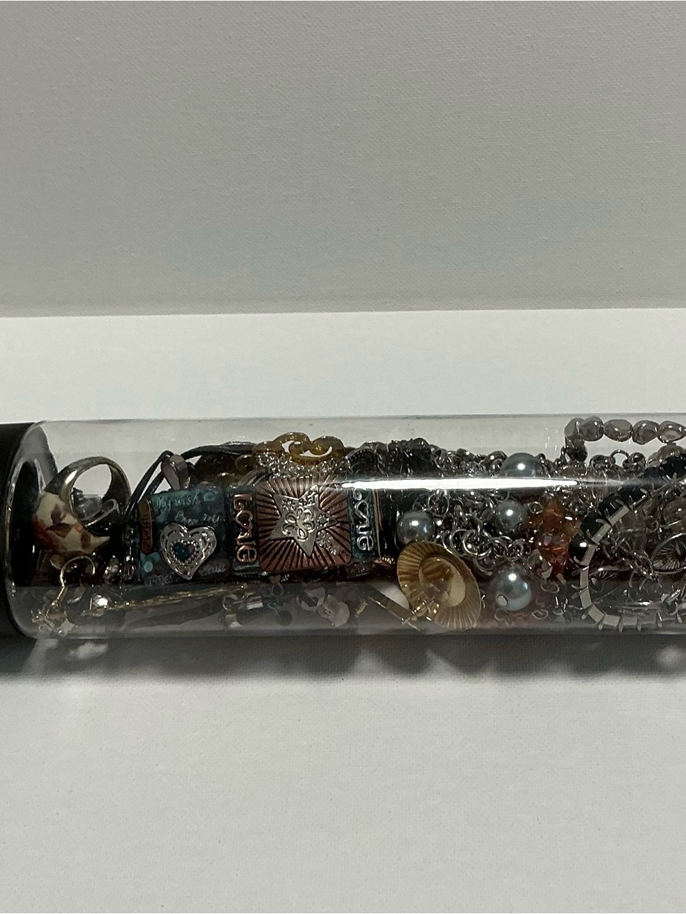 Clear Jewelry Tube Filled with 25 Mixed Costume Jewelry Multicolor Items. - Picture 10 of 15
